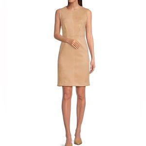 RL - Ile Cream Lazer Cut Sleeveless Faux Suede Sheath Dress